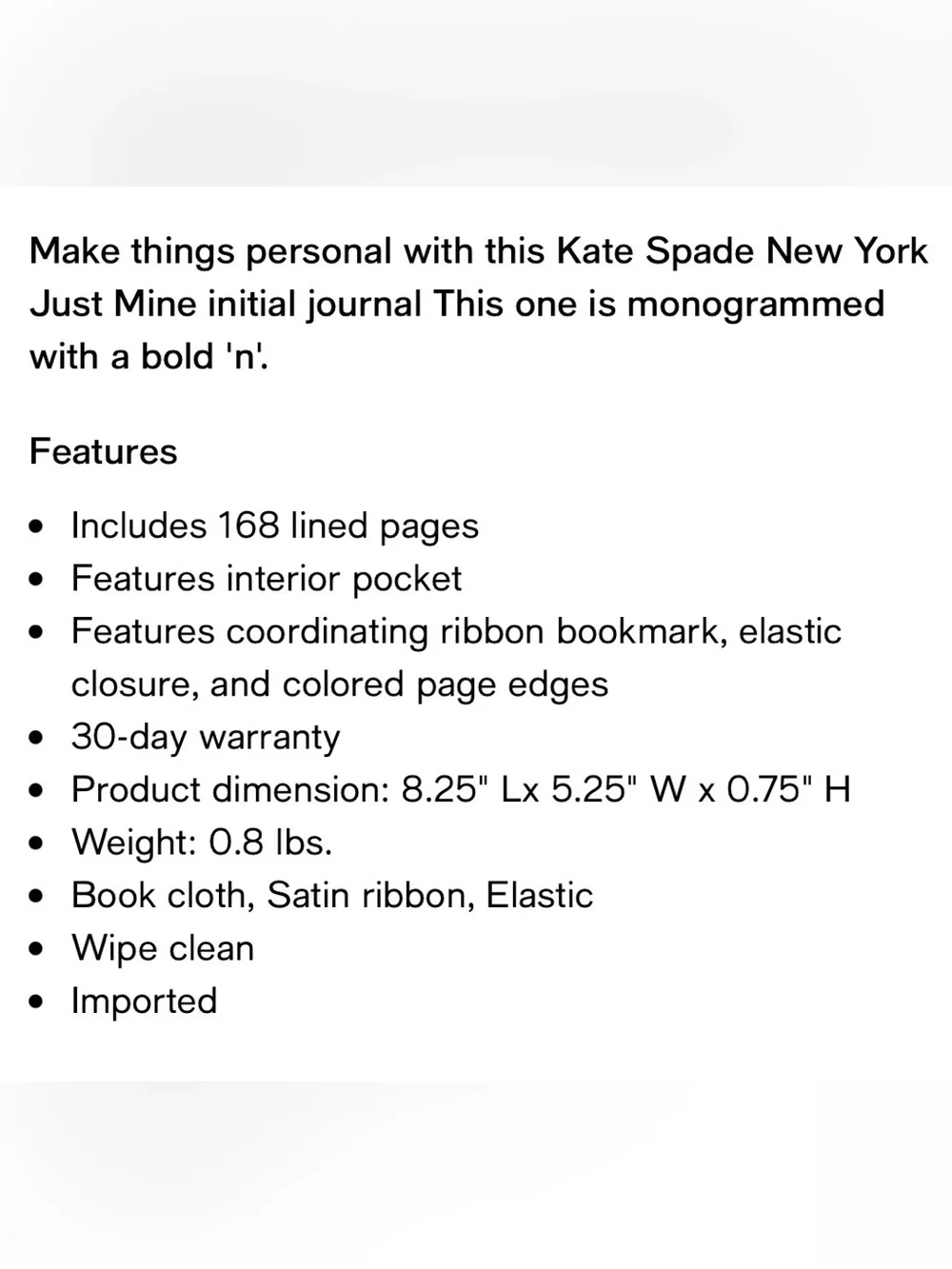 ♠️ Kate Spade Just Mine Bookcloth Journal. Letter “n”. New!